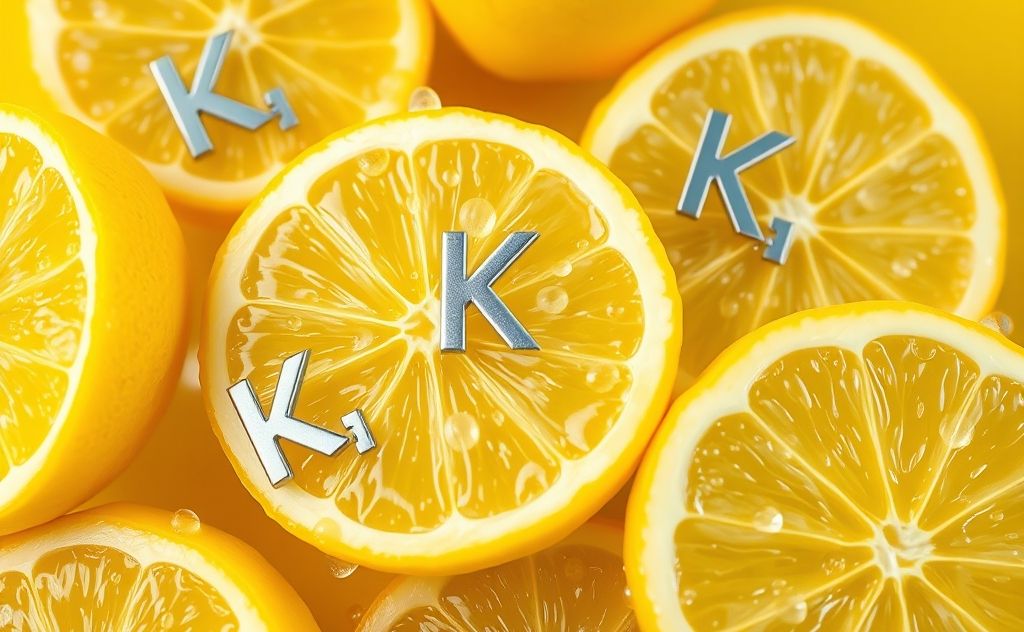 Fresh lemons with juice and potassium symbols