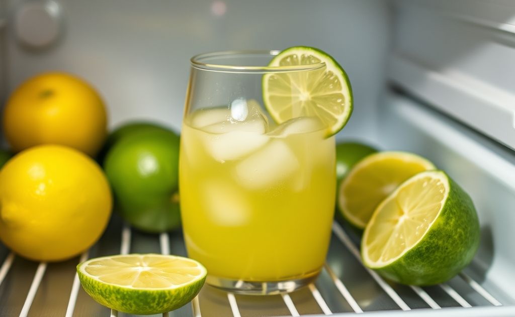Fresh lime juice in fridge, vibrant and refreshing