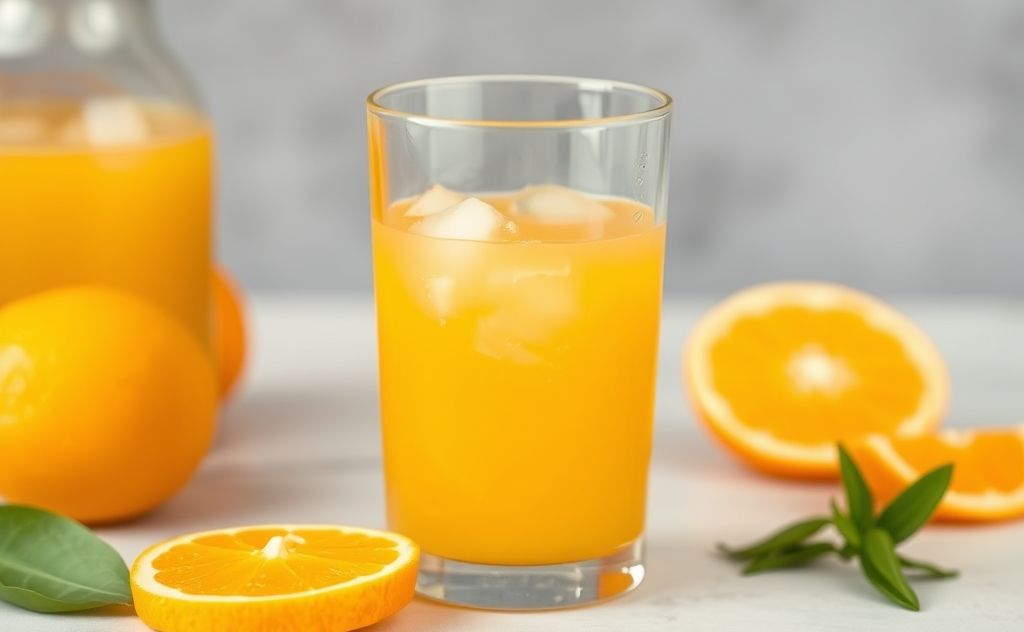Fresh orange juice in a clear glass