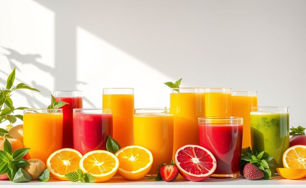 Fresh, vibrant juices in a colorful array