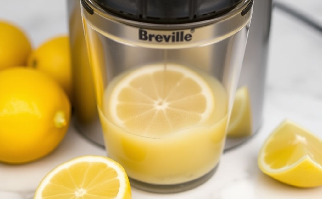 Freshly juiced lemon in a Breville juicer