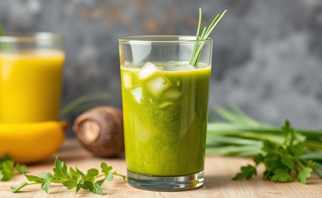 Freshly juiced wheatgrass in a vibrant glass