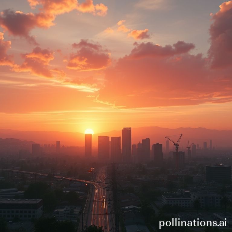 AI Generated Image: GTA 5 with NaturalVision Evolved mod showing photorealistic sunset over Los Santos