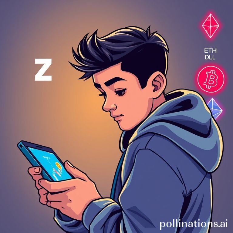 Gambar ilustrasi digital dengan gaya Gen Z yang kekinian. Tampilkan seorang anak muda (mungkin dengan hoodie atau topi stylish) sedang melihat layar smartphone atau tablet yang menampilkan grafik candlestick crypto yang naik-turun. Di latar belakang, ada logo CoinGecko (maskot kadal) dan beberapa ikon cryptocurrency yang mengambang (BTC, ETH, dll) dalam warna neon cerah. Kesan keseluruhan harus dinamis, modern, dan penuh energi.