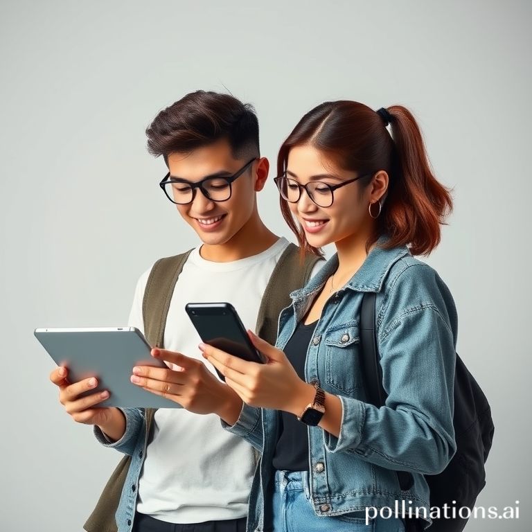Gambar seorang Gen Z, laki-laki atau perempuan, dengan outfit stylish dan santai, sedang tersenyum sambil memegang tablet atau smartphone yang menampilkan grafik pasar saham atau mata uang yang bergerak naik. Di latar belakang, terlihat elemen visual yang menggambarkan 'rate cut' seperti simbol gunting memotong garis panah ke bawah atau ikon mata uang yang sedang naik daun, dengan vibe modern, bright, dan optimis.
