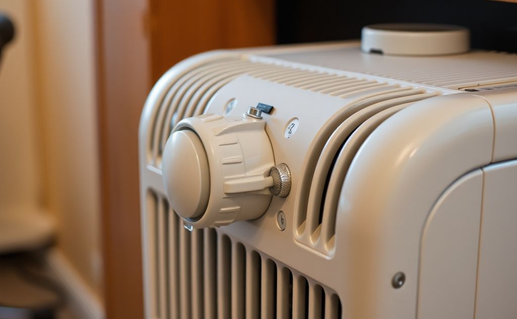 Gas heater with minimal condensation in a cozy home setting.