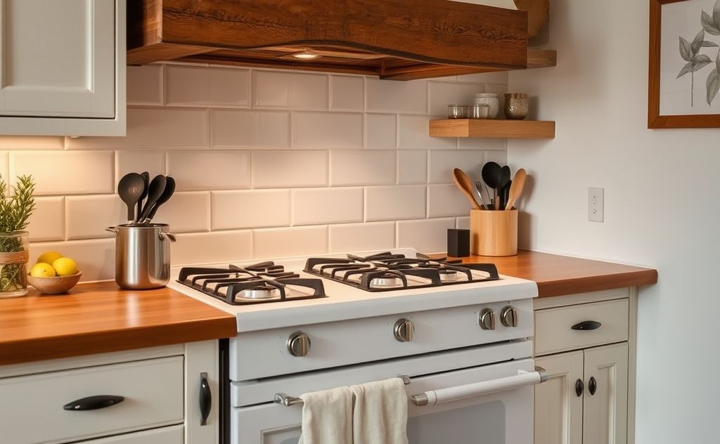 Gas stove fitting perfectly in a cozy kitchen space