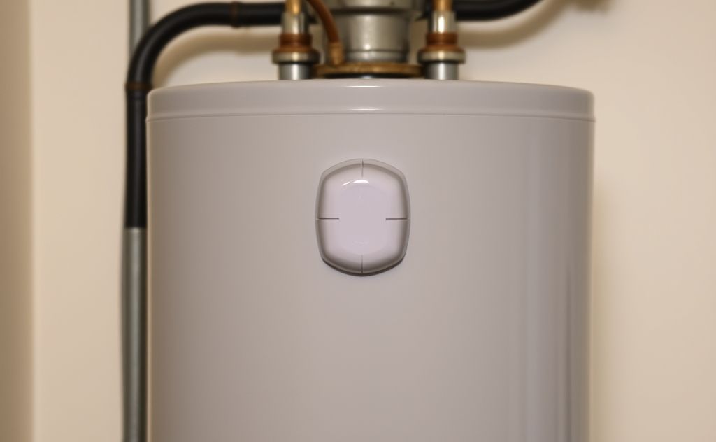 Gas water heater operating without electricity, showcasing pilot light.