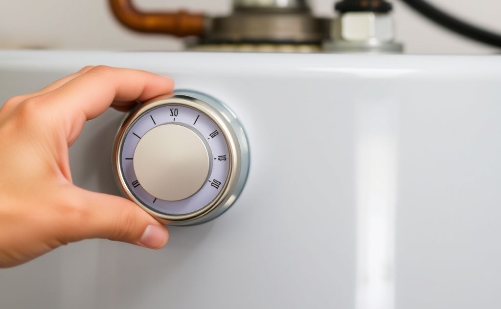 Gas water heater thermostat controls heating process.