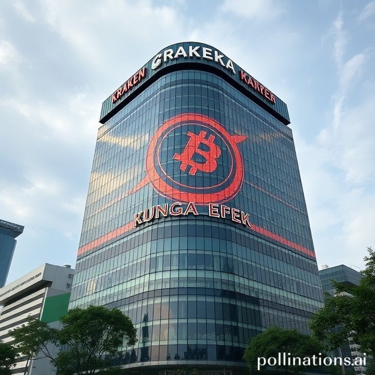 Ilustrasi yang menggambarkan logo Kraken di atas grafik pasar kripto yang berfluktuasi, menyoroti koneksi antara rencana IPO Kraken dan dinamika pasar aset digital global.