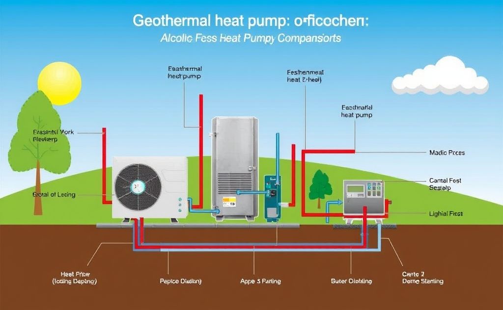 Geothermal heat pump system components diagram