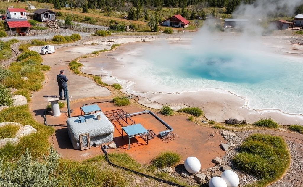Geothermal system components in a natural setting
