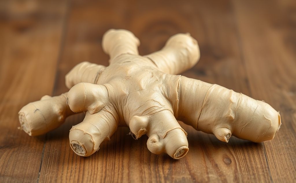 Ginger root ready for juicing on a wooden table