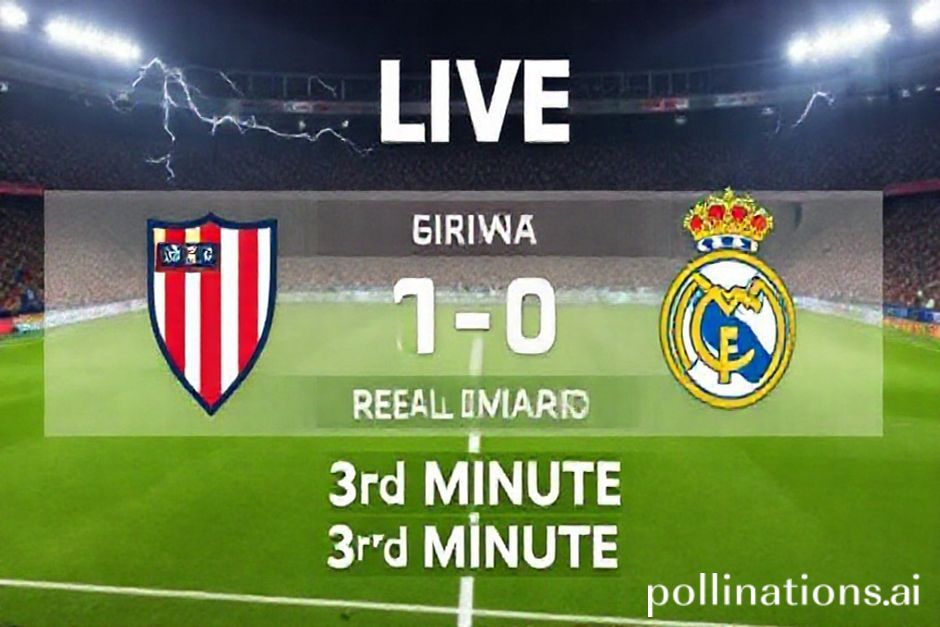 Live broadcast of Girona vs Real Madrid match, showing score 0-0 in 3rd minute