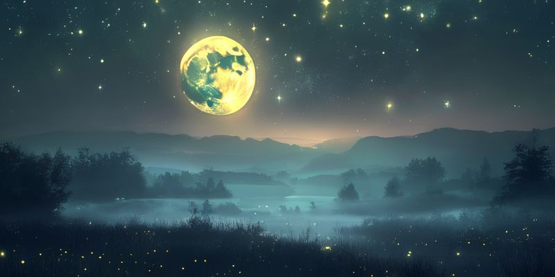 Parlayan dolunay ve mistik manzara