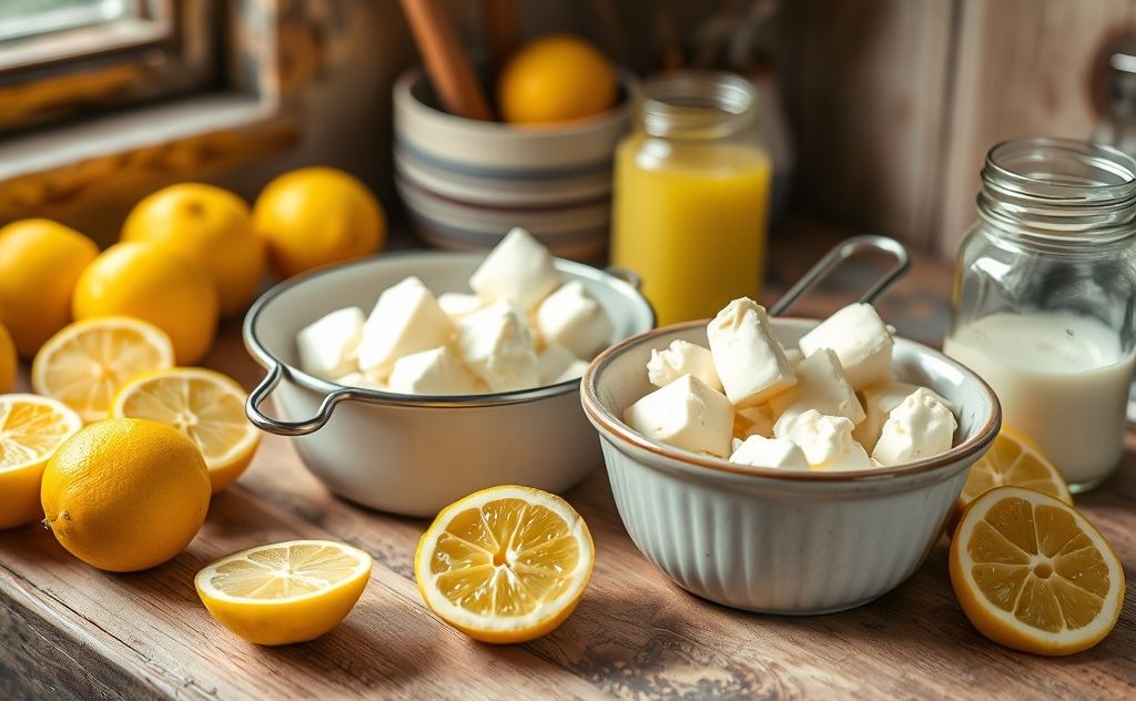 Goat cheese making process with fresh lemons
