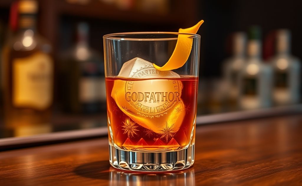Godfather cocktail with whiskey and amaretto