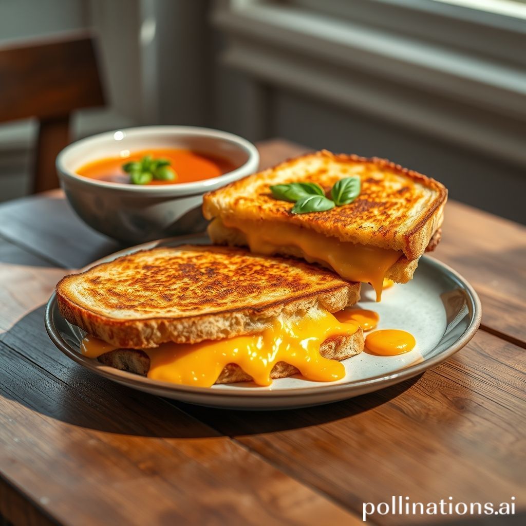 Image of gourmet grilled cheese sandwich with tomato bisque