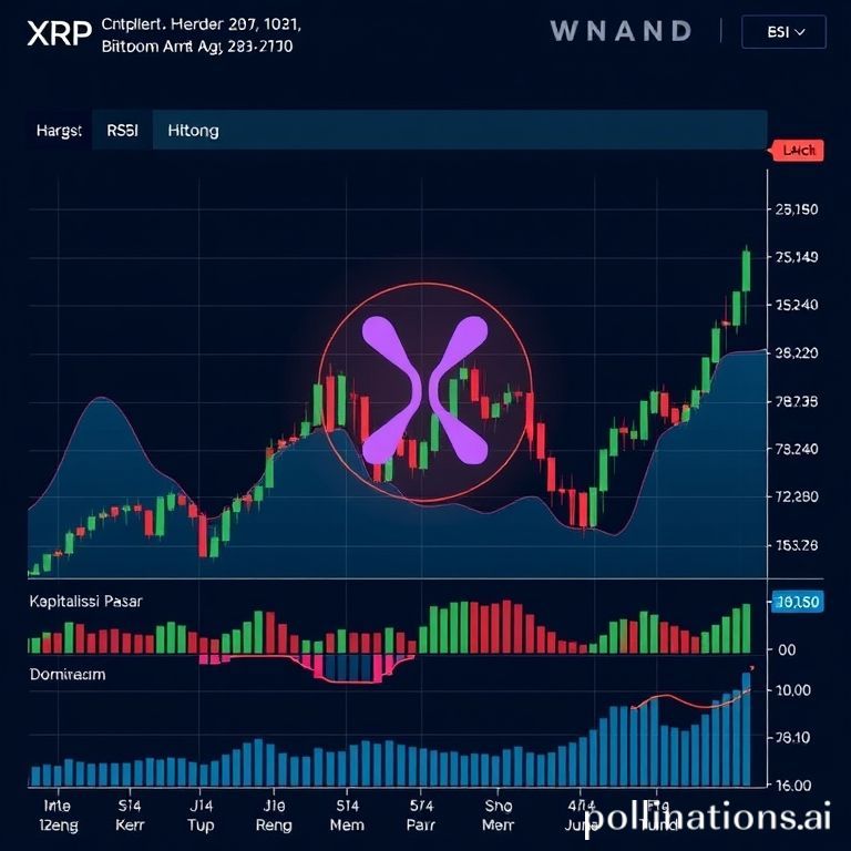 Grafik teknikal XRP menampilkan pola bullish flag dan divergence bearish yang mempengaruhi pergerakan harga kripto.