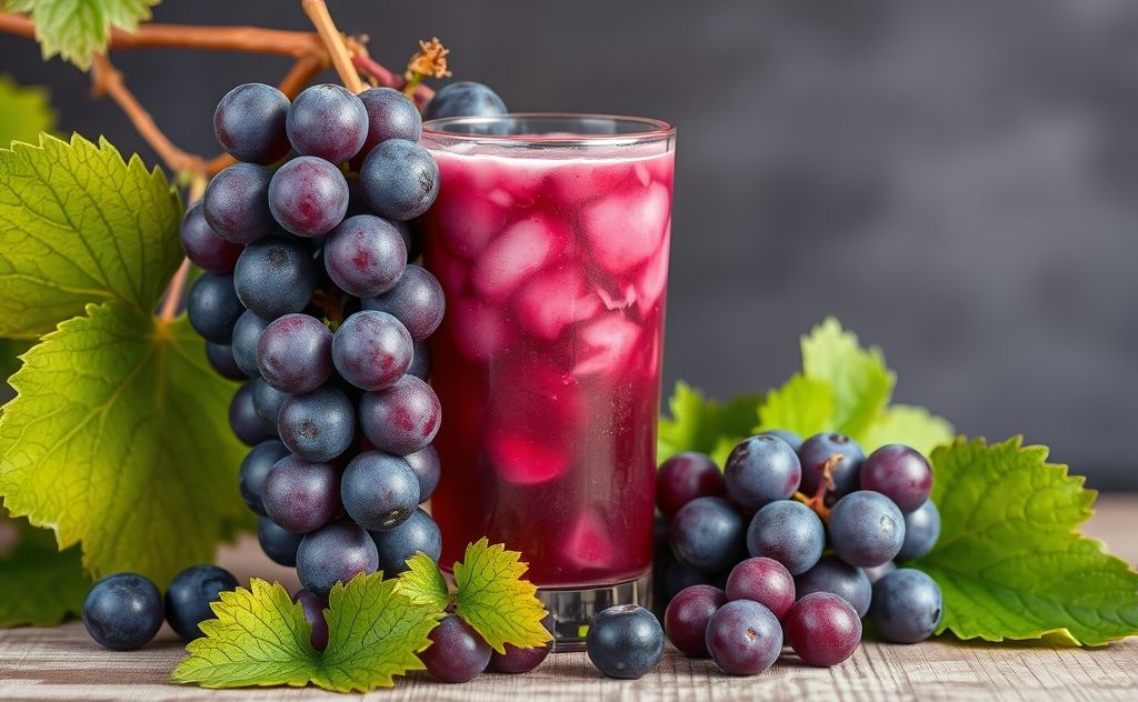 Grape juice in vibrant shades of purple and red