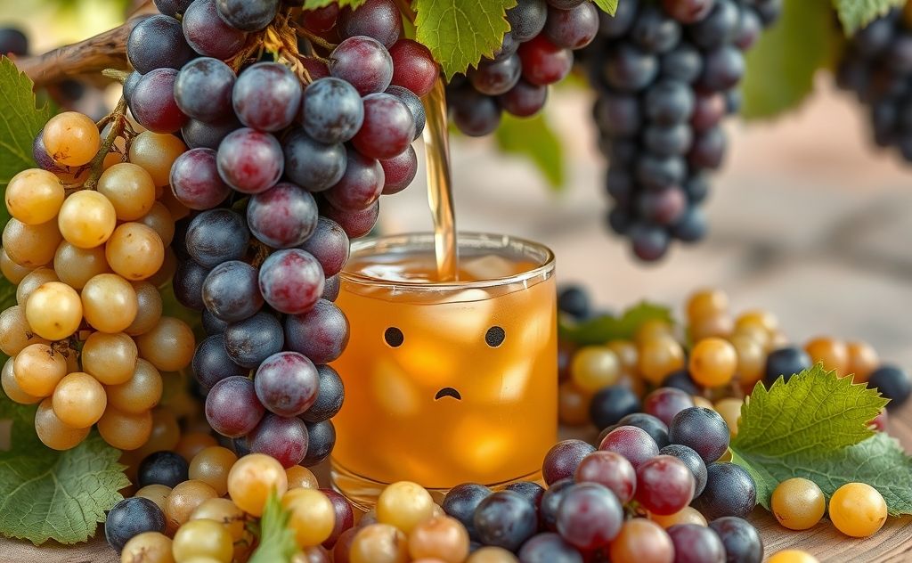 Grapes transforming into delicious fermented juice