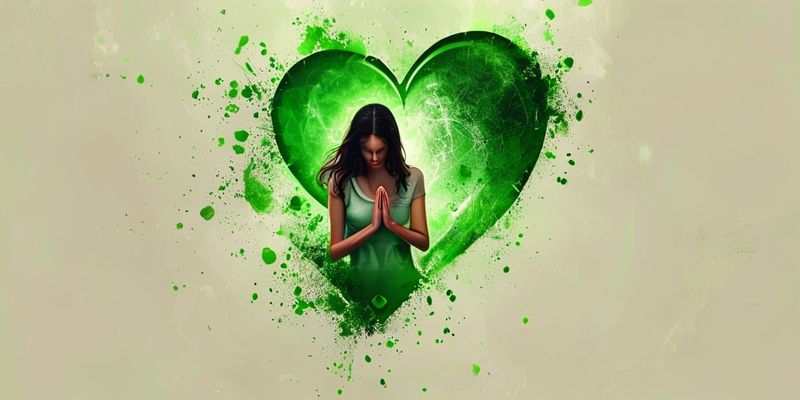 Yeşil kalp çakra sembolü ve dua eden bir kadın