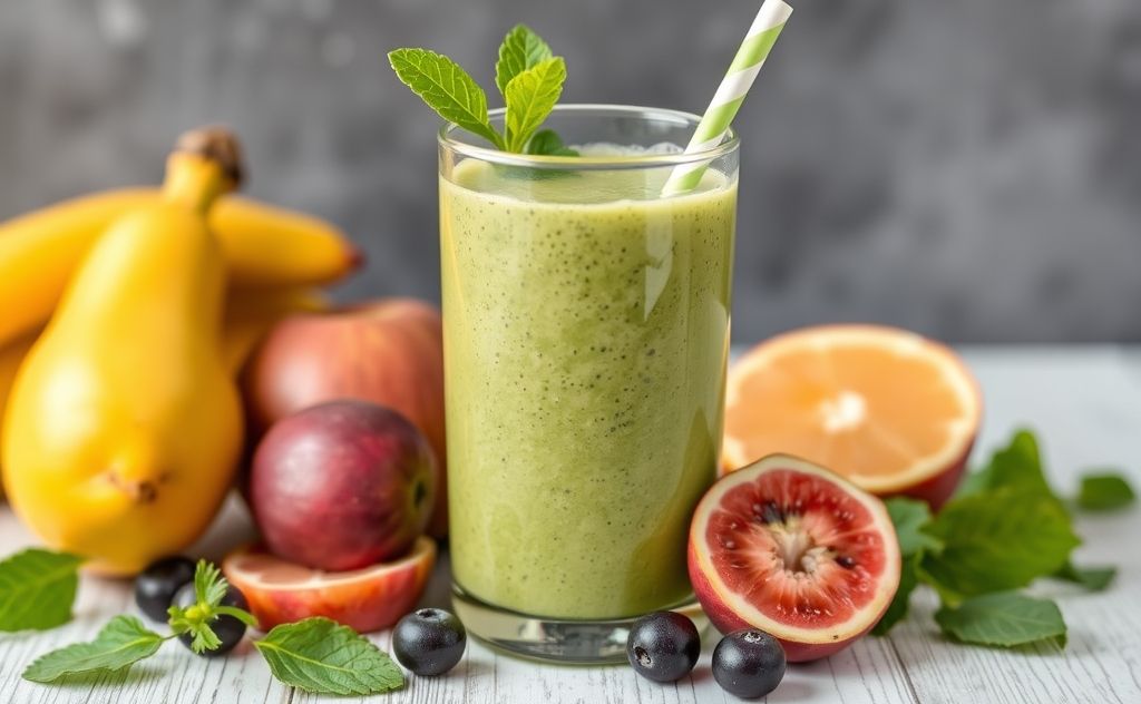 Green Passion Smoothie with fresh fruits and greens