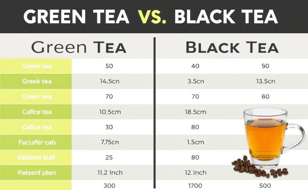 Green tea vs black tea caffeine comparison chart