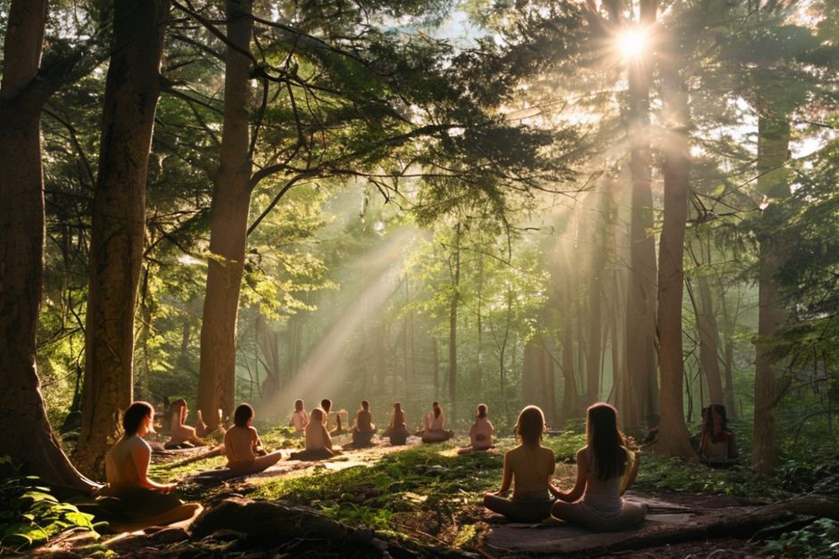 Guided meditation session in a peaceful natural setting