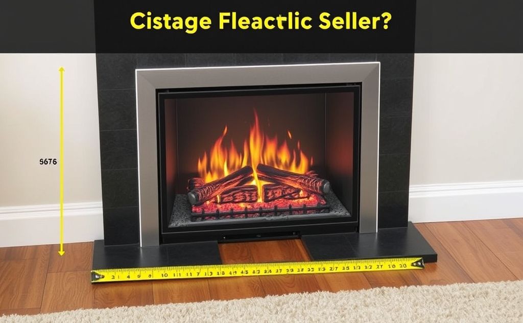 Guide for measuring electric fireplace insert dimensions.