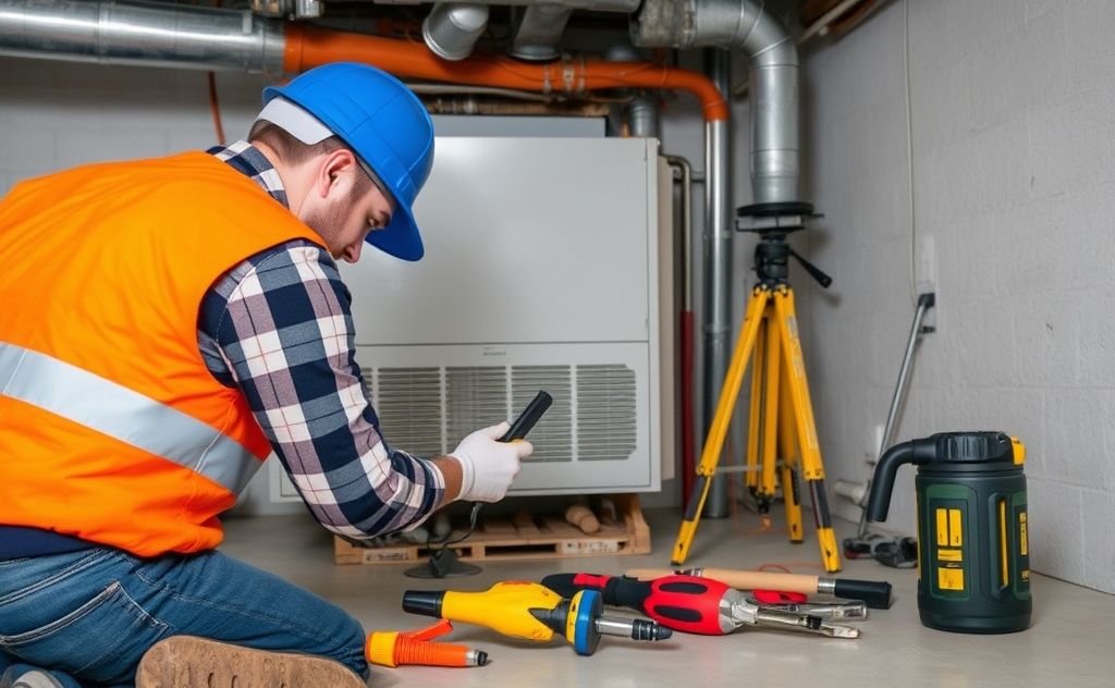 HVAC inspection process with tools and equipment