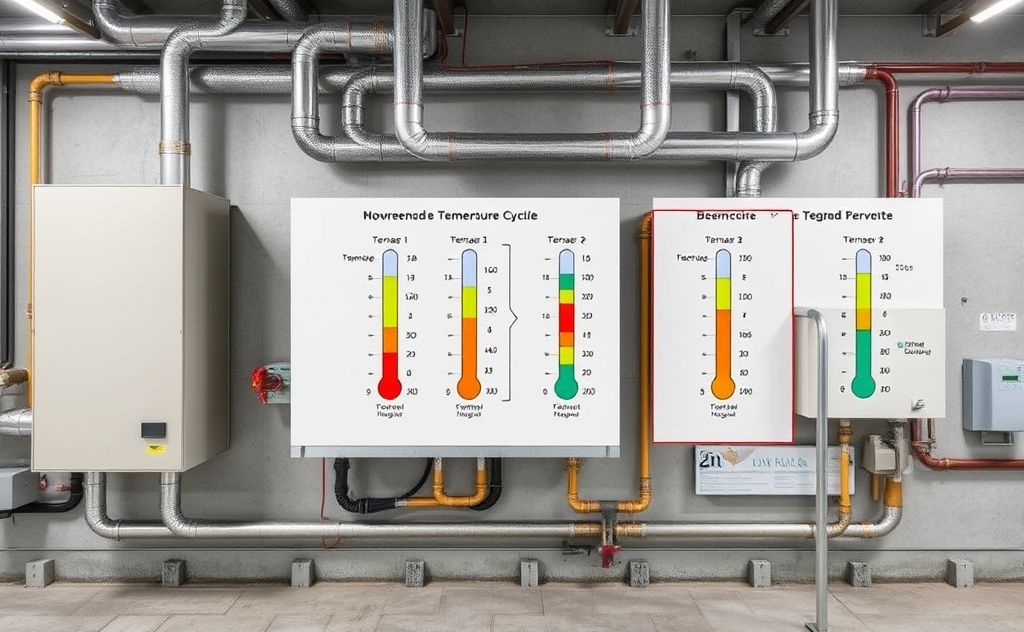 HVAC system with temperature cycle diagrams