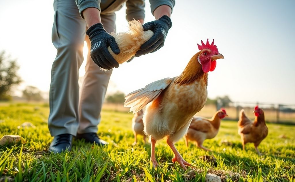 Handle aggressive chickens safely and calmly