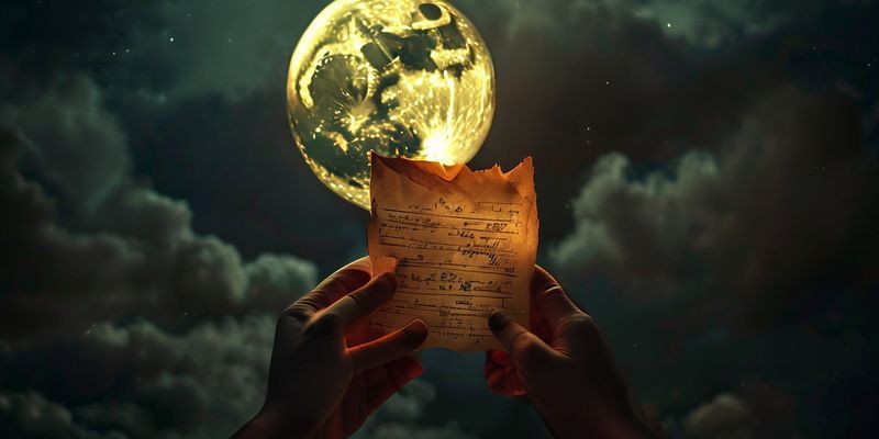 Dolunay altında negatif düşünceleri yazdığı kağıdı yakan eller.