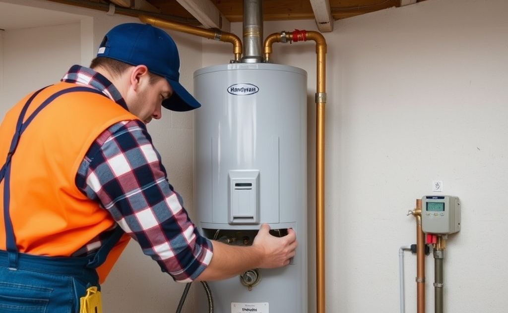 Handyman installs water heater safely and efficiently