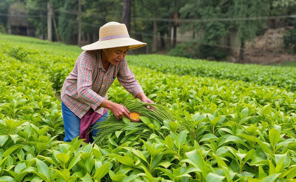 Harvest Manglier leaves for tea preparation