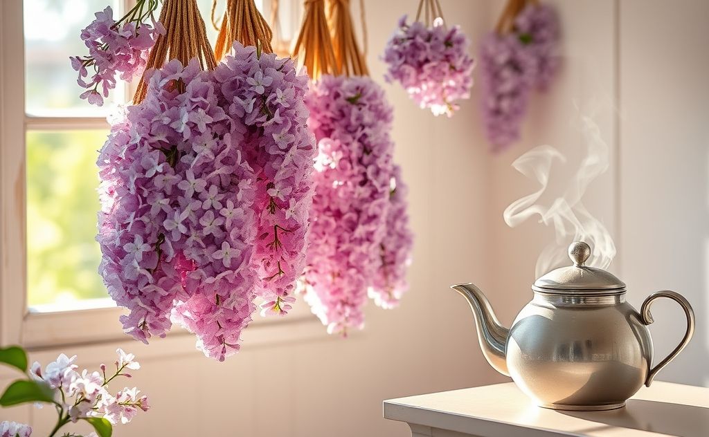 Harvest lilacs, dry flowers, brew tea, enjoy