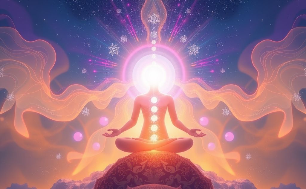 Healing energy flows through the crown chakra