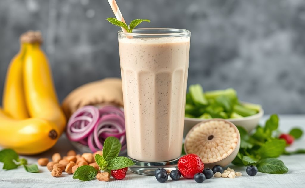 Healthy protein shake with fresh ingredients blend