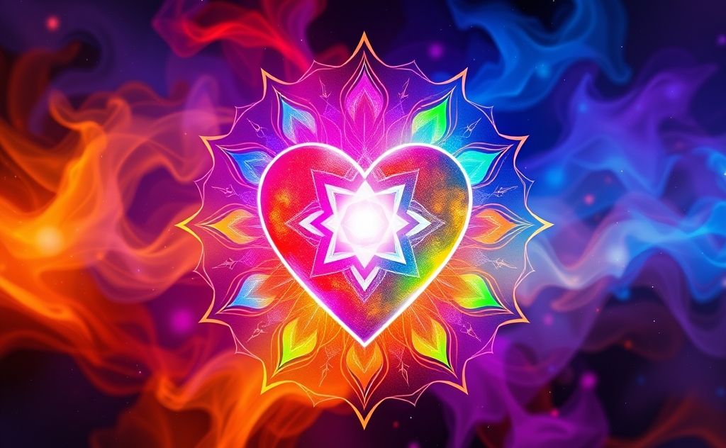 Heart chakra symbol with vibrant colors, harmony
