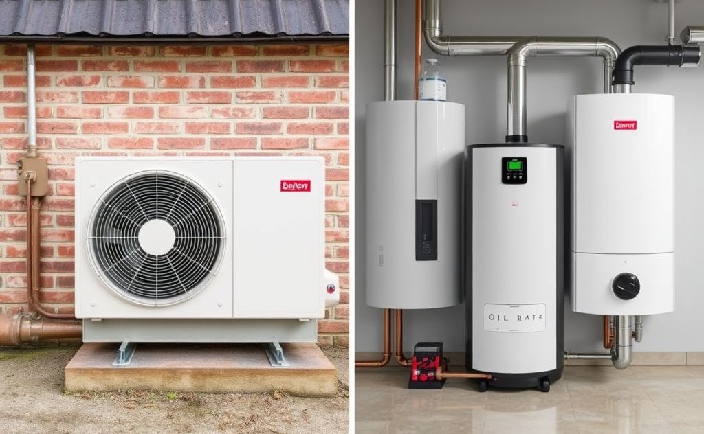 Heat pump and oil boiler side by side, energy efficiency.