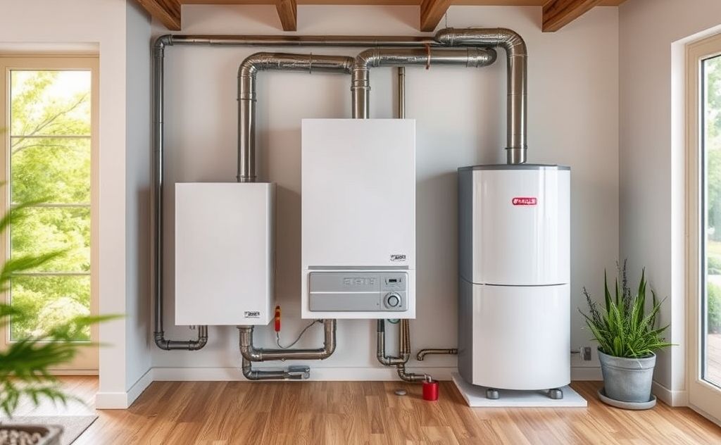 Heat pump replacing oil boiler in a modern home setting.