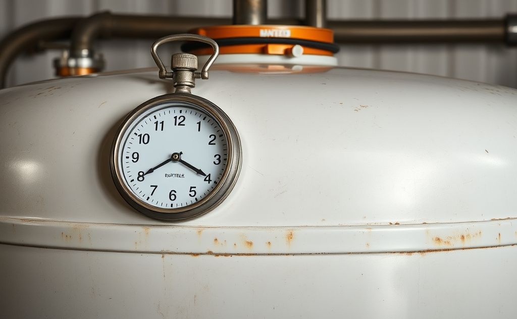 Heating oil tank with a clock showing time passing