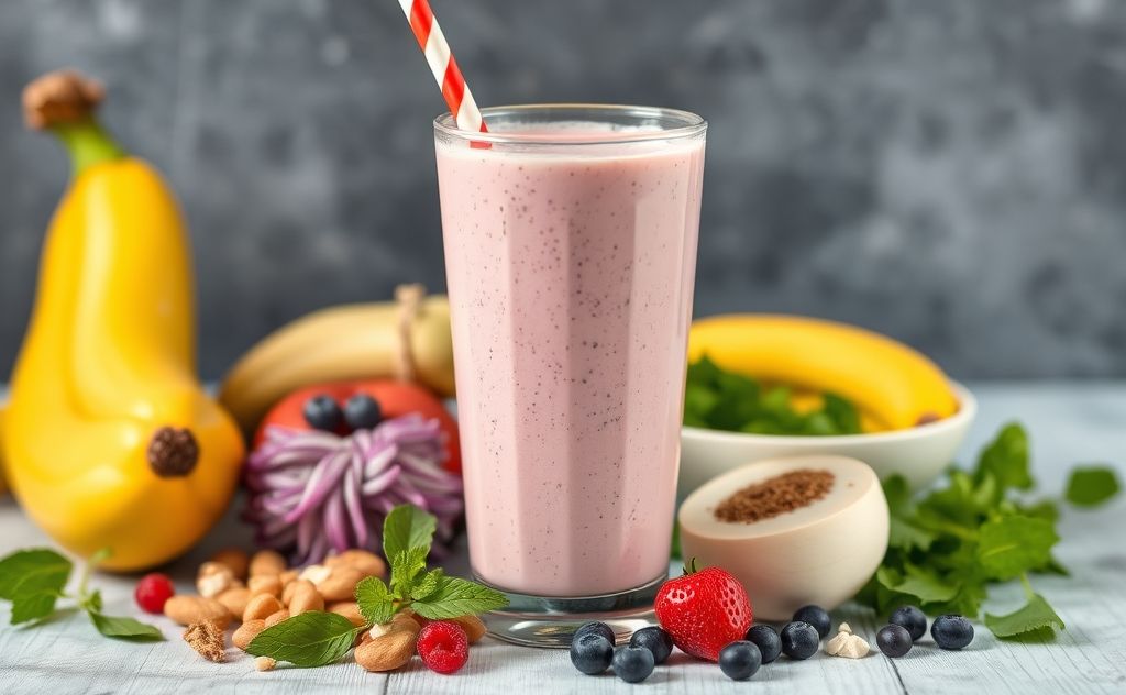 High-calorie protein shake with vibrant ingredients