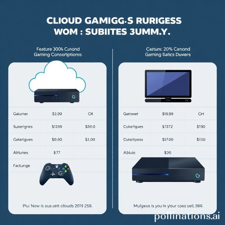 A side-by-side comparison chart showing the costs and features of cloud gaming subscriptions versus buying a traditional gaming console.