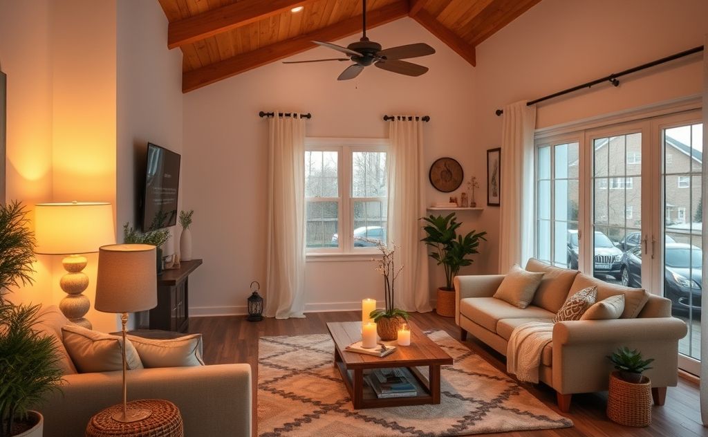 Home with thermostat and cozy living space warmth