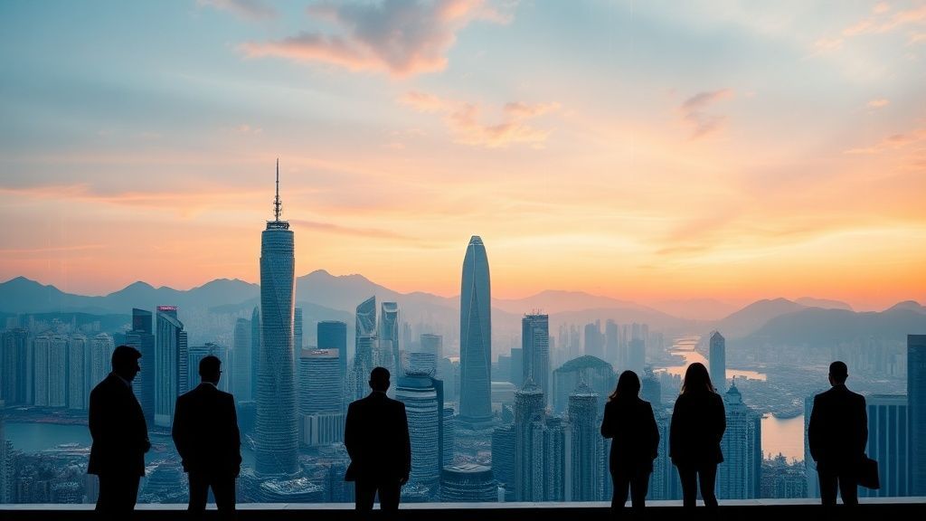 香港天际线与商业人士剪影，象征全球互联和公司注册的专业形象