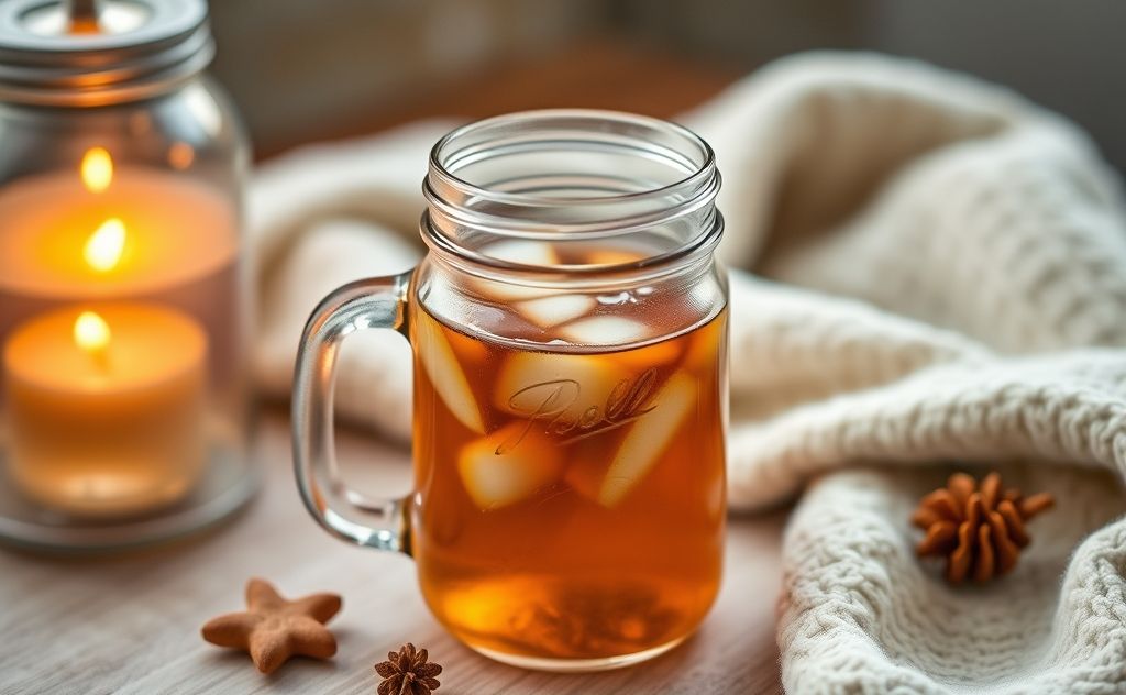 Hot tea served in a cozy mason jar setting