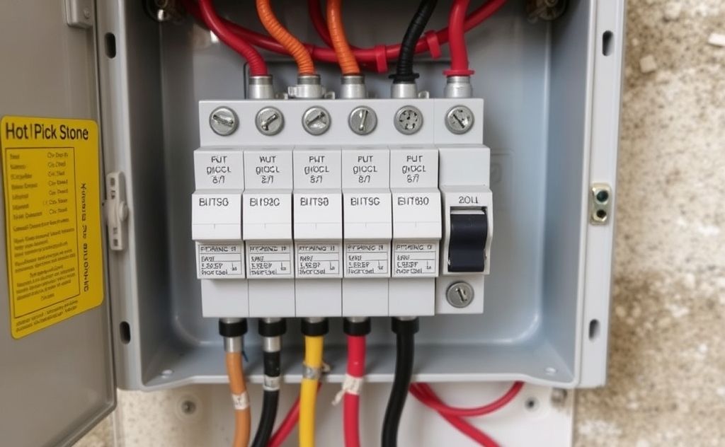 Hot water fuse box with clear labels and wiring