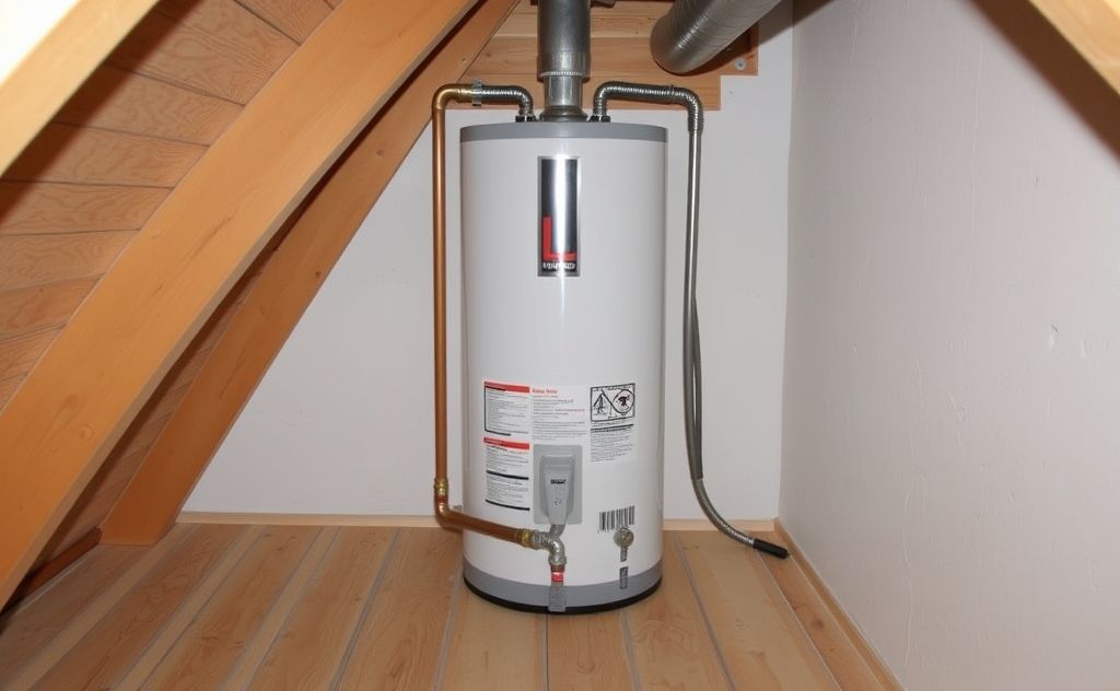 Hot water heater installation in attic space